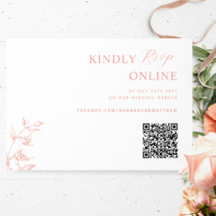 Wit, Blush Roze, Perzik Chique QR Code RSVP Bruilo Informatiekaartje