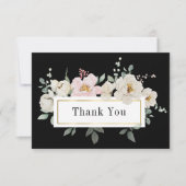 Wit Blush Rozen Goud Lijst op Zwart Bruiloft Bedankkaart (Voorkant)