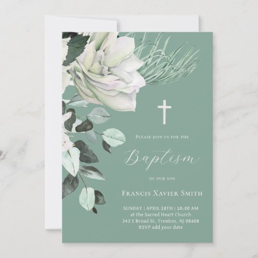 wit boeket op groene achtergrond Doop Kaart (Voorkant)