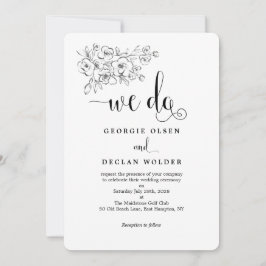 Wit boeket We doen kalligrafie bruiloft uitnodigin Kaart