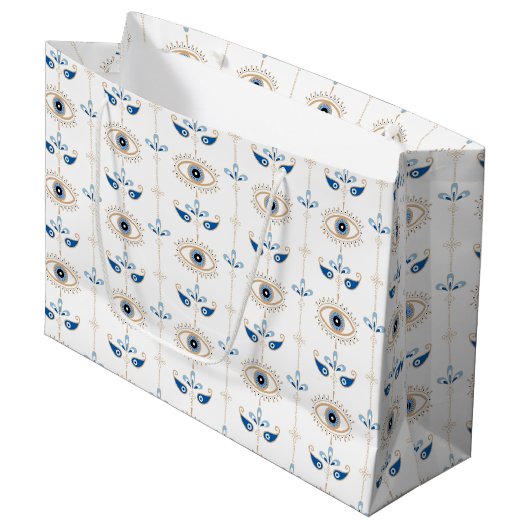 Wit bohemien retro oog patroon groot cadeauzakje (Voorkant Gekanteld)