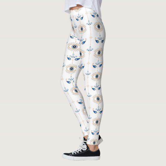 Wit bohemien retro oog patroon leggings (Links)