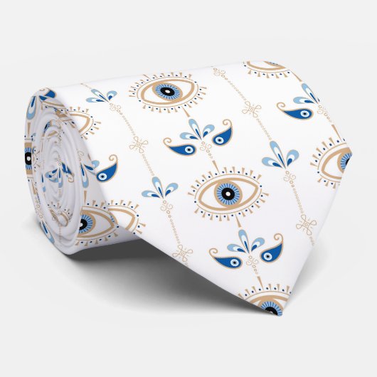 Wit bohemien retro oog patroon stropdas (Opgerold)
