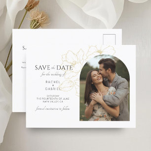 Wit   Boho Arch Gouden Bloemen Huwelijk Briefkaart