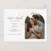 Wit | Boho Arch Gouden Bloemen Huwelijk Briefkaart (Voorkant)