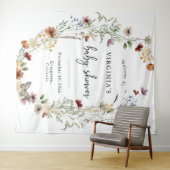 Wit Boho Bloemen Baby shower Wandkleed (In Situ (horizontaal))