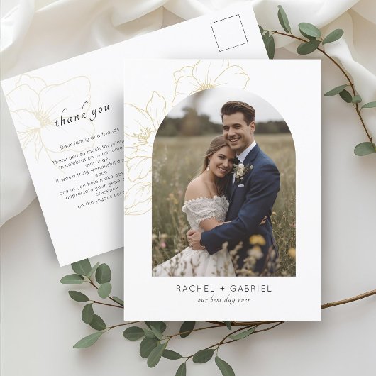 Wit | Boho Dank Je Wel Gouden Bloem Bruiloft  Briefkaart