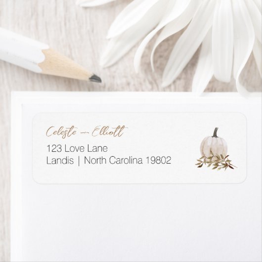 Wit Boho Pompoen Baby Shower Retouradres Etiket (Insitu)