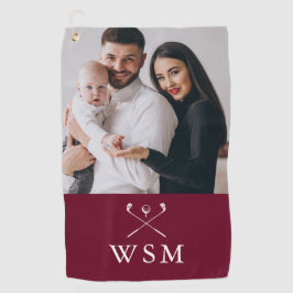 Wit-Bordeauxrode Klassieke Monogram Fotogolfclubs Golfhanddoek
