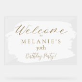 Wit Borstel Lijn Modern Script Verjaardag Welkom Acryl Bord (Voorkant)