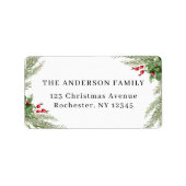 Wit Botanisch Kerstmisadres Etiket (Voorkant)