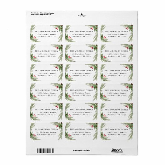 Wit Botanisch Kerstmisadres Etiket (Full Sheet)