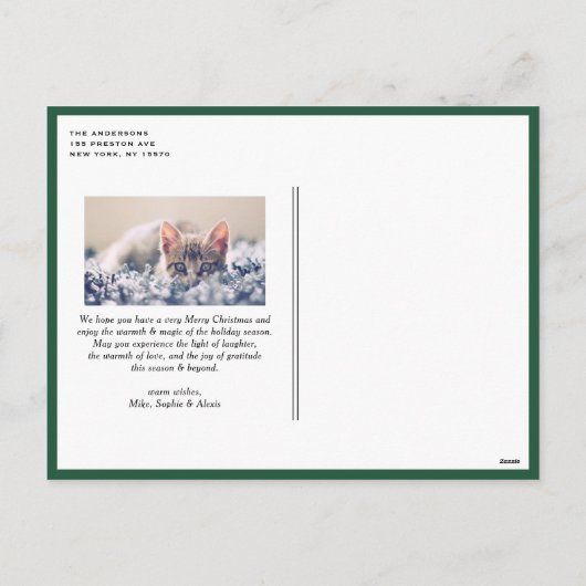 Wit  Botanisch Lijst Forest Green Foto Feestdagenkaart (Achterkant)