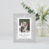 Wit Botanisch Lijst Grijs Foto Feestdagenkaart (Staand voorkant)