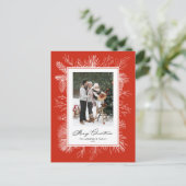 Wit Botanisch Lijst Rode Foto Feestdagenkaart (Staand voorkant)