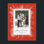 Wit  Botanisch Lijst Rode Foto Feestdagenkaart<br><div class="desc">vrolijk kerstfeest! Deze foto Christmas briefkaart beschikt over een stijl witte botanische lijst in fine line art die een zacht, elegante rand rond uw afbeelding toevoegt. Verkrijgbaar in een reeks achtergrondkleuren, het combineert prachtig met zwart-wit of kleurenfoto's. De eenvoudige lay-out is perfect voor vakantiegroeten, aankondigingen of seizoensgebonden bedankjes. U kunt...</div>