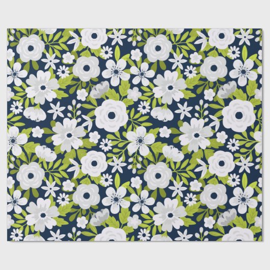 Wit Botanisch Patroon Cadeaupapier (Vlak)