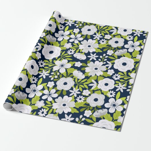 Wit Botanisch Patroon Cadeaupapier (Uitgerold)