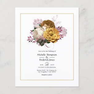 Wit, Bourgogne en Gouden Bloemen Bruiloft Flyer