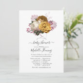 Wit Bourgondië en Goud Bloemen Baby shower Kaart (Staand voorkant)