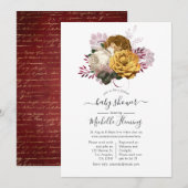 Wit Bourgondië en Goud Bloemen Baby shower Kaart (Voorkant / Achterkant)