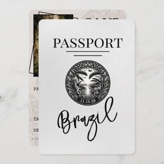 Wit Brazilië paspoort Bewaar de datum Save The Date (Voorkant / Achterkant)