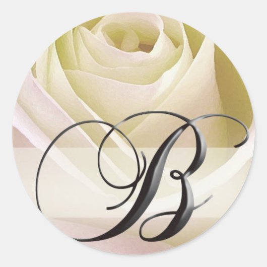Wit Bruids Roos Monogram Sticker Initiaal B (Voorkant)