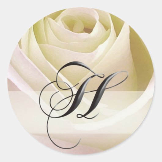 Wit Bruids Roos Monogram Sticker...Initiaal H Ronde Sticker (Voorkant)