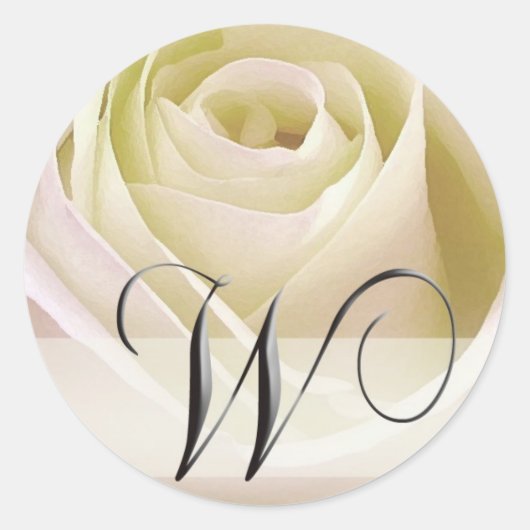 Wit Bruids Roos Monogram Sticker...Initiaal W Ronde Sticker (Voorkant)