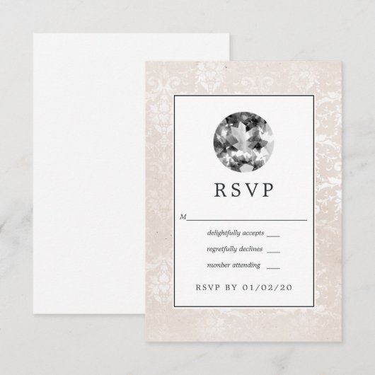 wit bruiloft diamant RSVP kaartje (Voorkant / Achterkant)