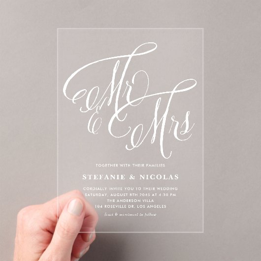 Wit Bruiloft met Landelijke kalligrafie Acryl Uitnodigingen (Insitu (Draagbaar))