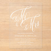 Wit Bruiloft met Landelijke kalligrafie Acryl Uitnodigingen (Voorkant)