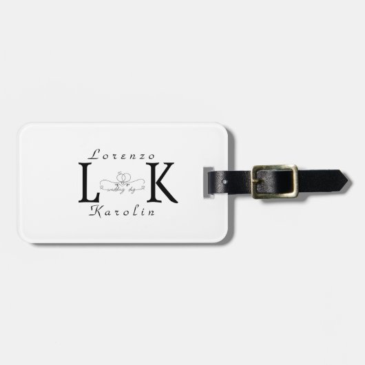 Wit Bruiloft Monogram Eenvoudig Elegant Minimalist Bagagelabel (Voorkant horizontaal)