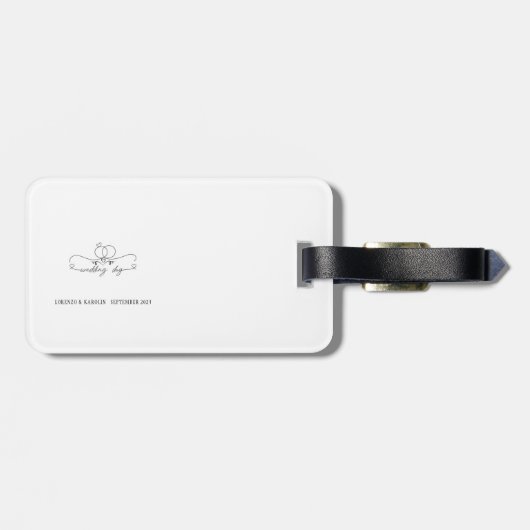 Wit Bruiloft Monogram Eenvoudig Elegant Minimalist Bagagelabel (Achterkant horizontaal)