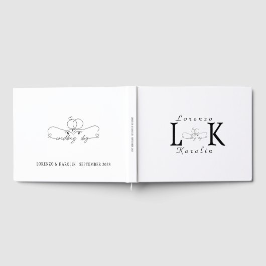 Wit Bruiloft Monogram Eenvoudig Elegant Minimalist Gastenboek (Volledig)