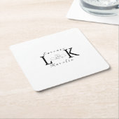 Wit Bruiloft Monogram Eenvoudig Elegant Minimalist Kartonnen Onderzetters (Schuin)