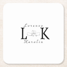 Wit Bruiloft Monogram Eenvoudig Elegant Minimalist Kartonnen Onderzetters