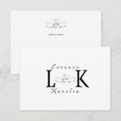 Wit Bruiloft Monogram Eenvoudig Elegant Minimalist Notitiekaartje (Voorkant / Achterkant)