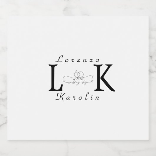 Wit Bruiloft Monogram Eenvoudig Elegant Minimalist Sparkling Wijnetiket (Enkel label)