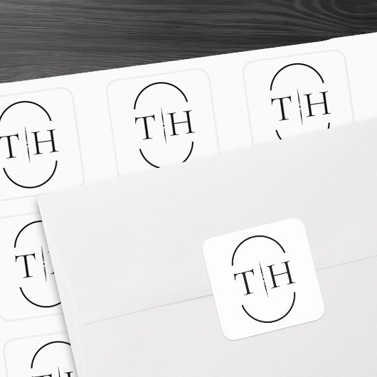 Wit Bruiloft Monogram in Ovaal Lijst Vierkante Sticker