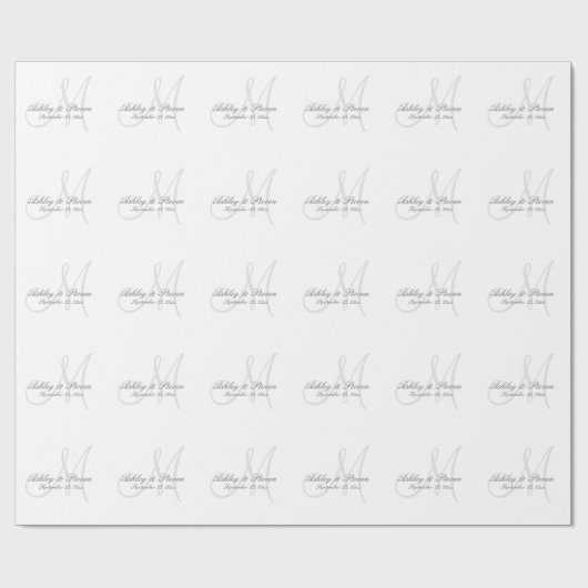 Wit Bruiloft Monogram Wrapping Papier (Vlak)