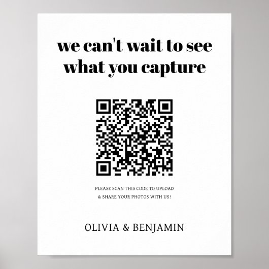 Wit bruiloft QR-code delen Foto Poster (Voorkant)