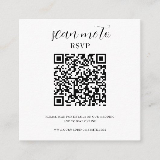 Wit | Bruiloft RSVP QR Code Informatiekaartje (Voorkant)