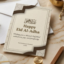 Wit Bruin Arabisch Geometrisch Gelukkig Eid Al-Adh Bedankkaart