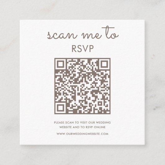 Wit & Bruin | Bruiloft RSVP QR Code Informatiekaartje (Voorkant)
