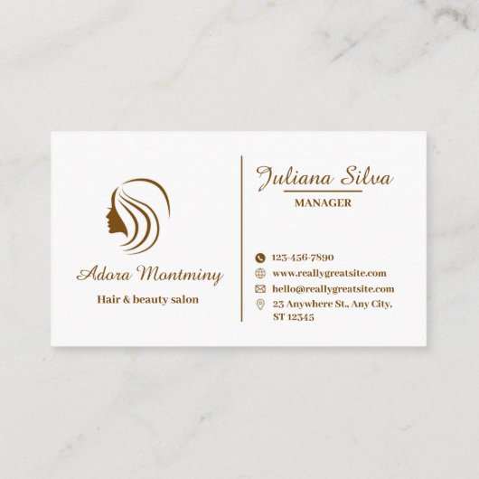 Wit & Bruin Eenvoudige Minimale Haar & Schoonheids Visitekaartje (Achterkant)