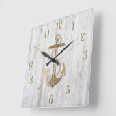 Wit bruin goudnautisch anker  wit hout vierkante klok (Hoek)