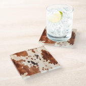 Wit Bruin Koeienhuid Dierenprint Glazen Onderzetter (Schuin)