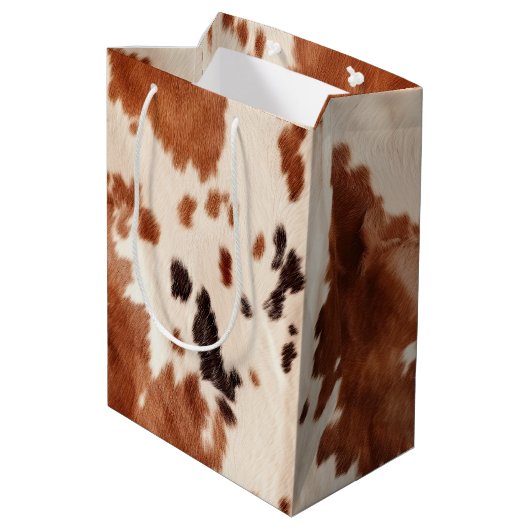 Wit bruin Koeienhuid Medium Cadeauzakje (Achterkant Gekanteld)