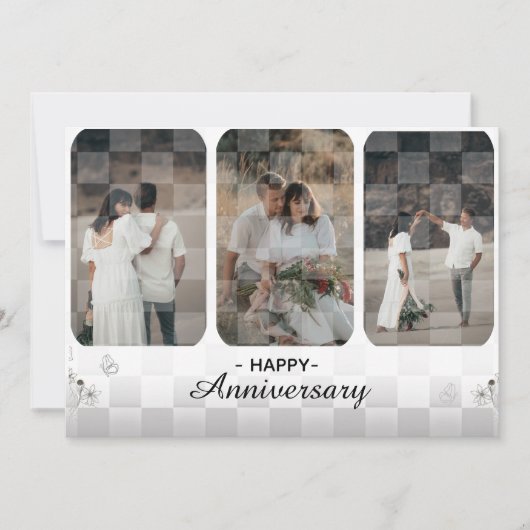 Wit & Bruin Minimalistische Foto Anniversay Kaart (Voorkant)